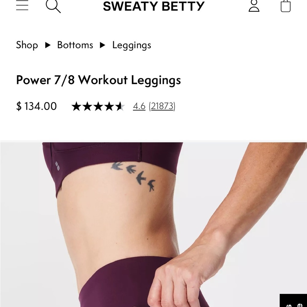 Sweaty Betty Power 7/8 Leggings. 3 pairs. Multicolor. New, never worn. Pockets.